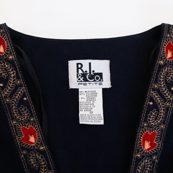 Vintage RJ&Co Dress Jacket Set 12P Micro Suede Floral Embroidered Career Holiday - Picture 8 of 16